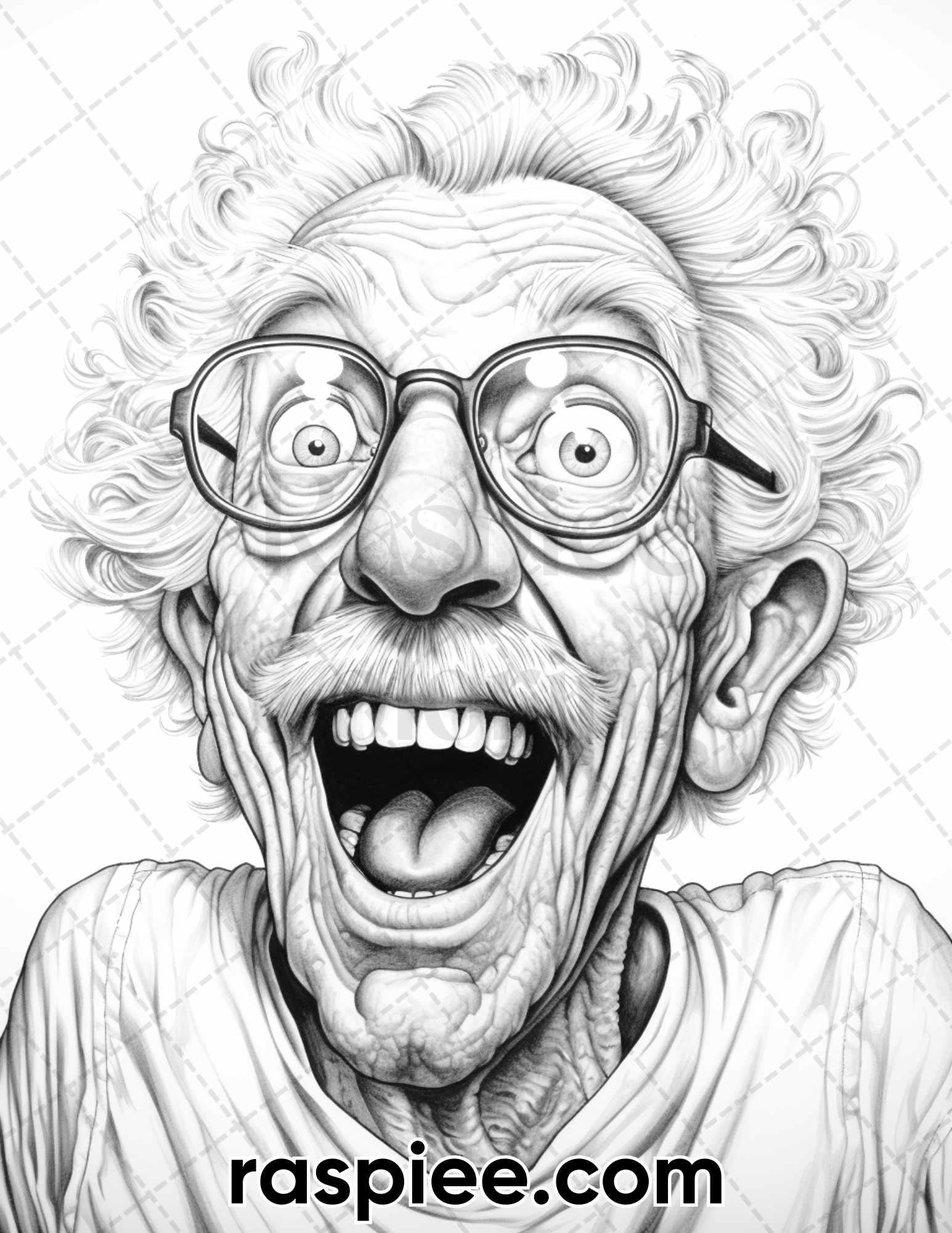 50 Funny Grandpa Grayscale Coloring Pages for Adults, Printable PDF Instant Download