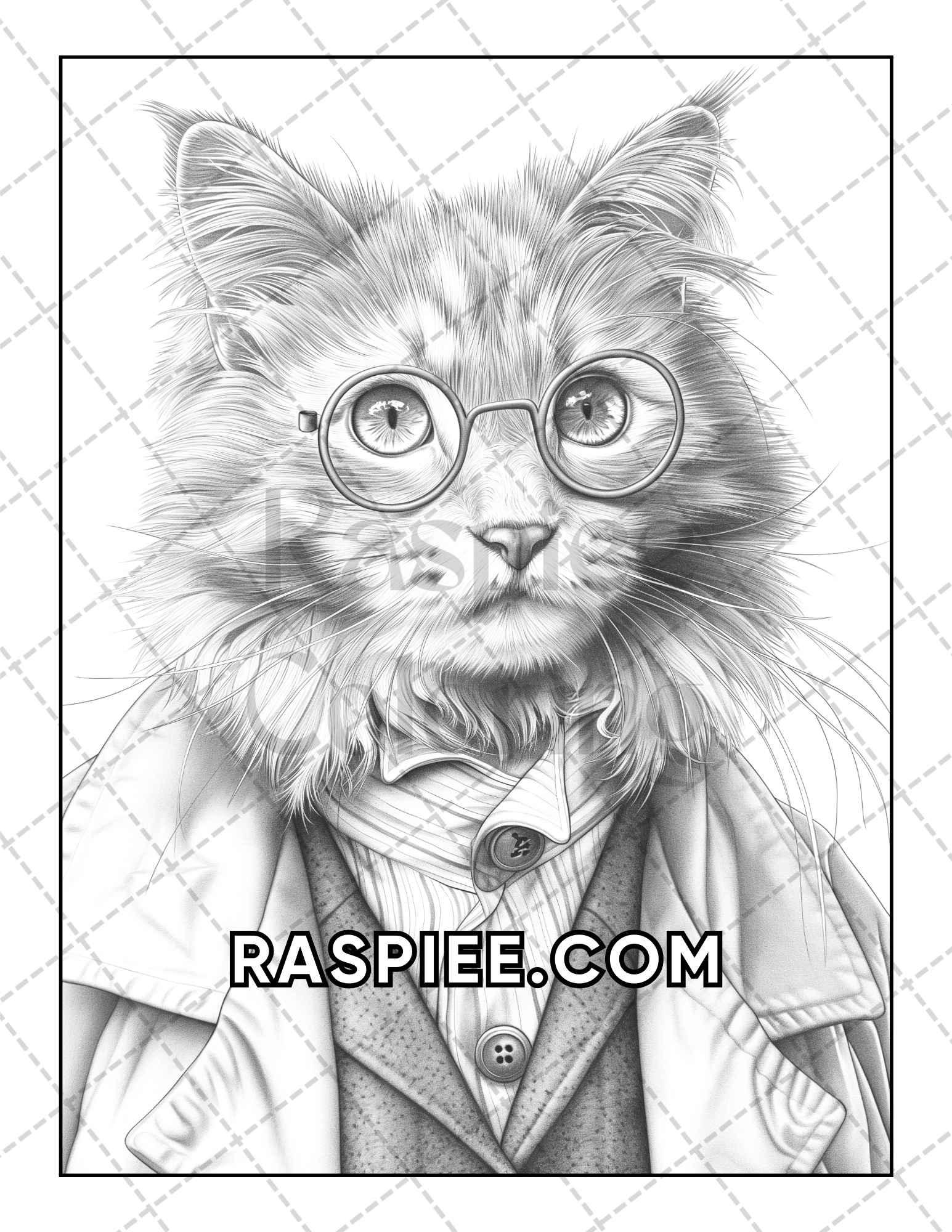 60 Cats Dressed Up Adult Coloring Pages Printable PDF Instant Download
