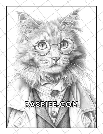 60 Cats Dressed Up Adult Coloring Pages Printable PDF Instant Download