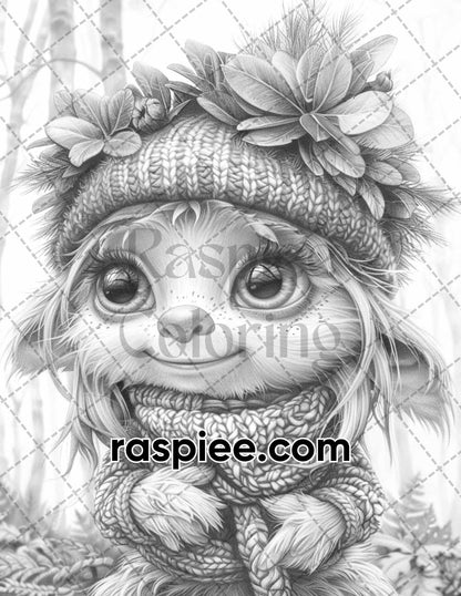 65 Fantasy Little Trolls Grayscale Adult Coloring Pages Printable PDF Instant Download