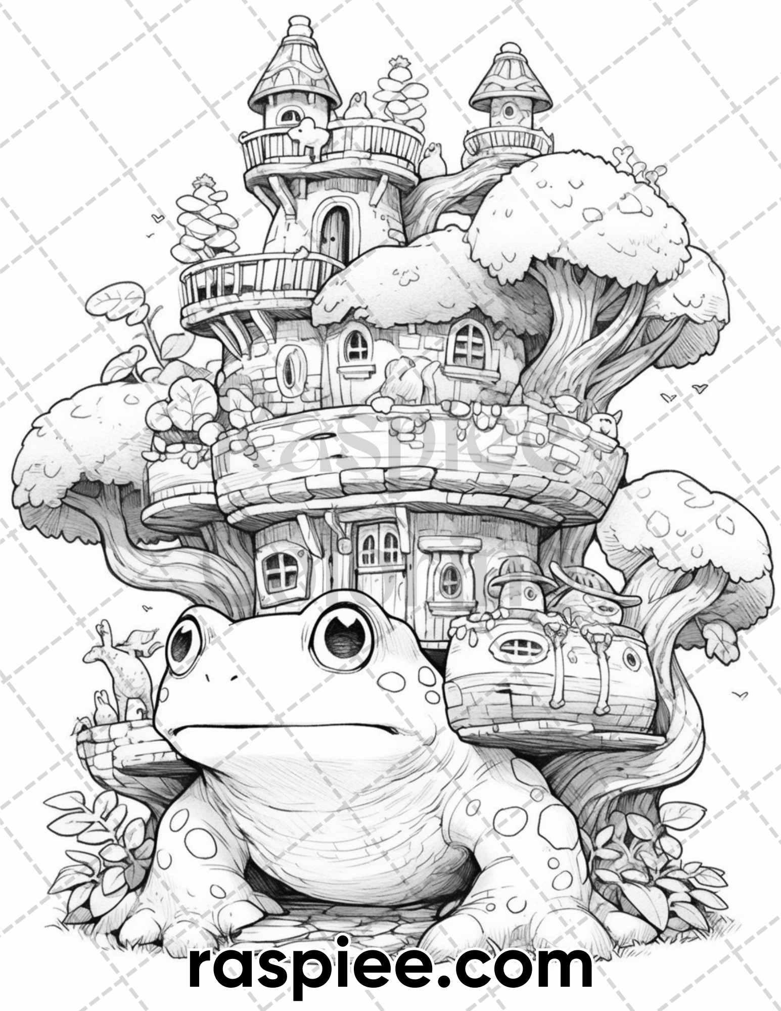 50 The Frog Kingdom Grayscale Coloring Pages for Adults, Printable PDF Instant Download