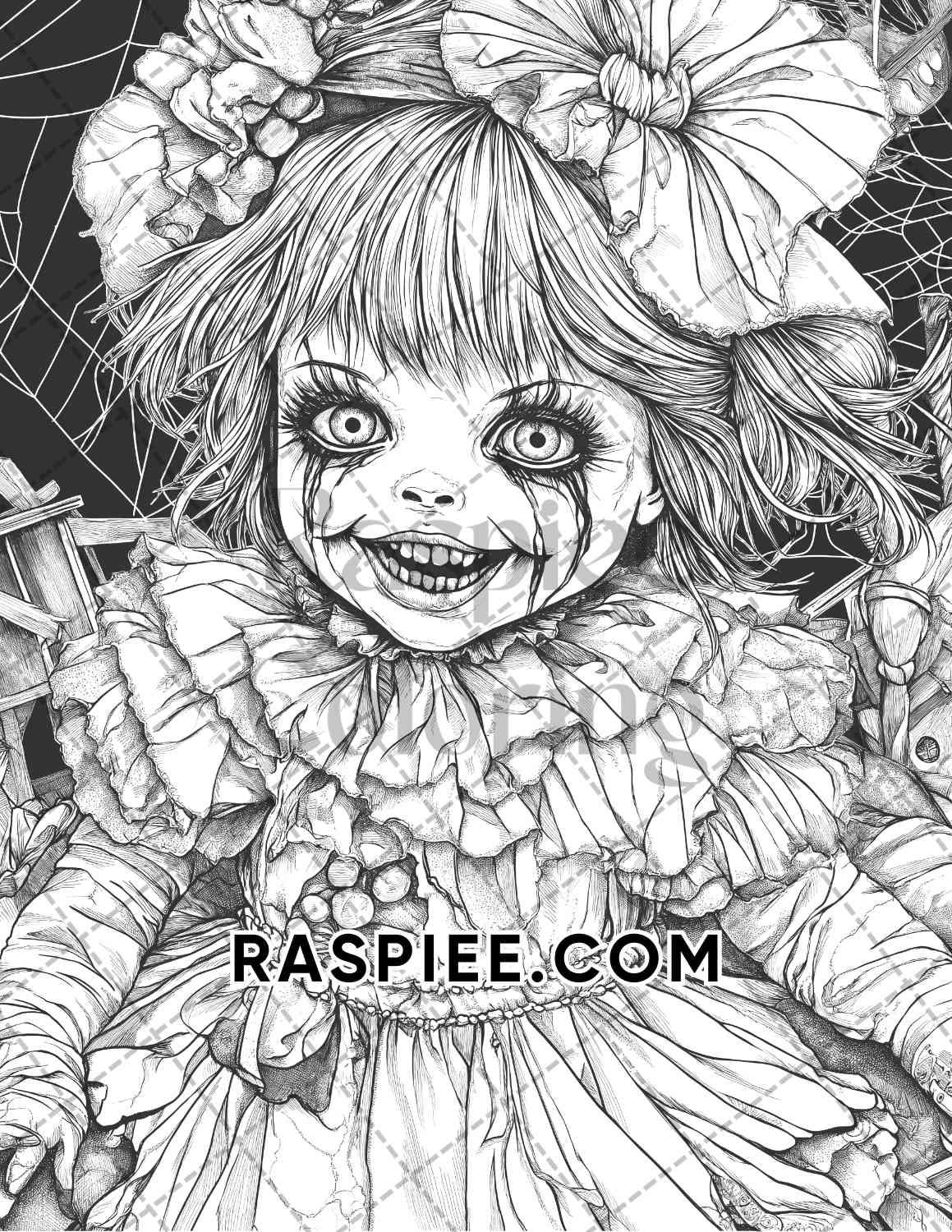 Haunted Dolls Halloween Horror Adult Coloring Pages Printable PDF Instant Download
