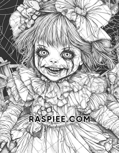 Haunted Dolls Halloween Horror Adult Coloring Pages Printable PDF Instant Download