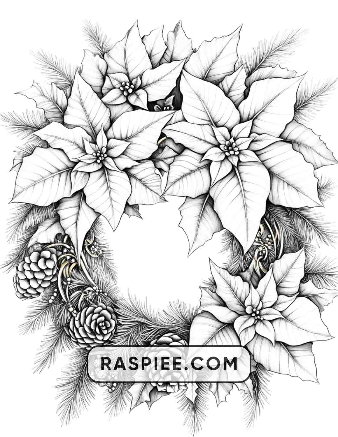 72 Christmas Wreaths Adult Coloring Pages