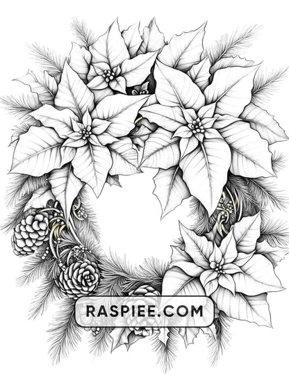 72 Christmas Wreaths Adult Coloring Pages