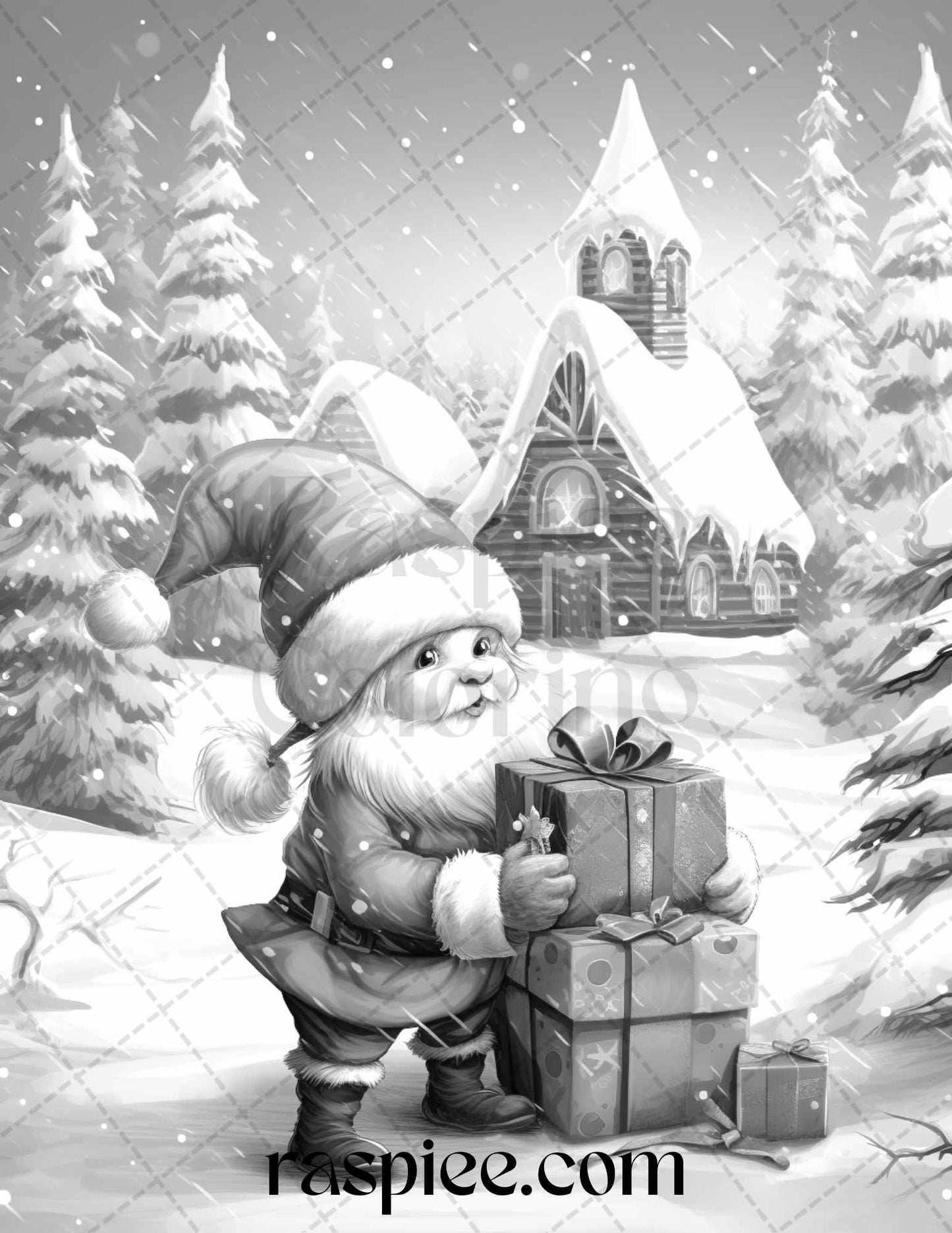60 Christmas Gnomes Grayscale Coloring Pages Printable for Adults and Kids, PDF File Instant Download