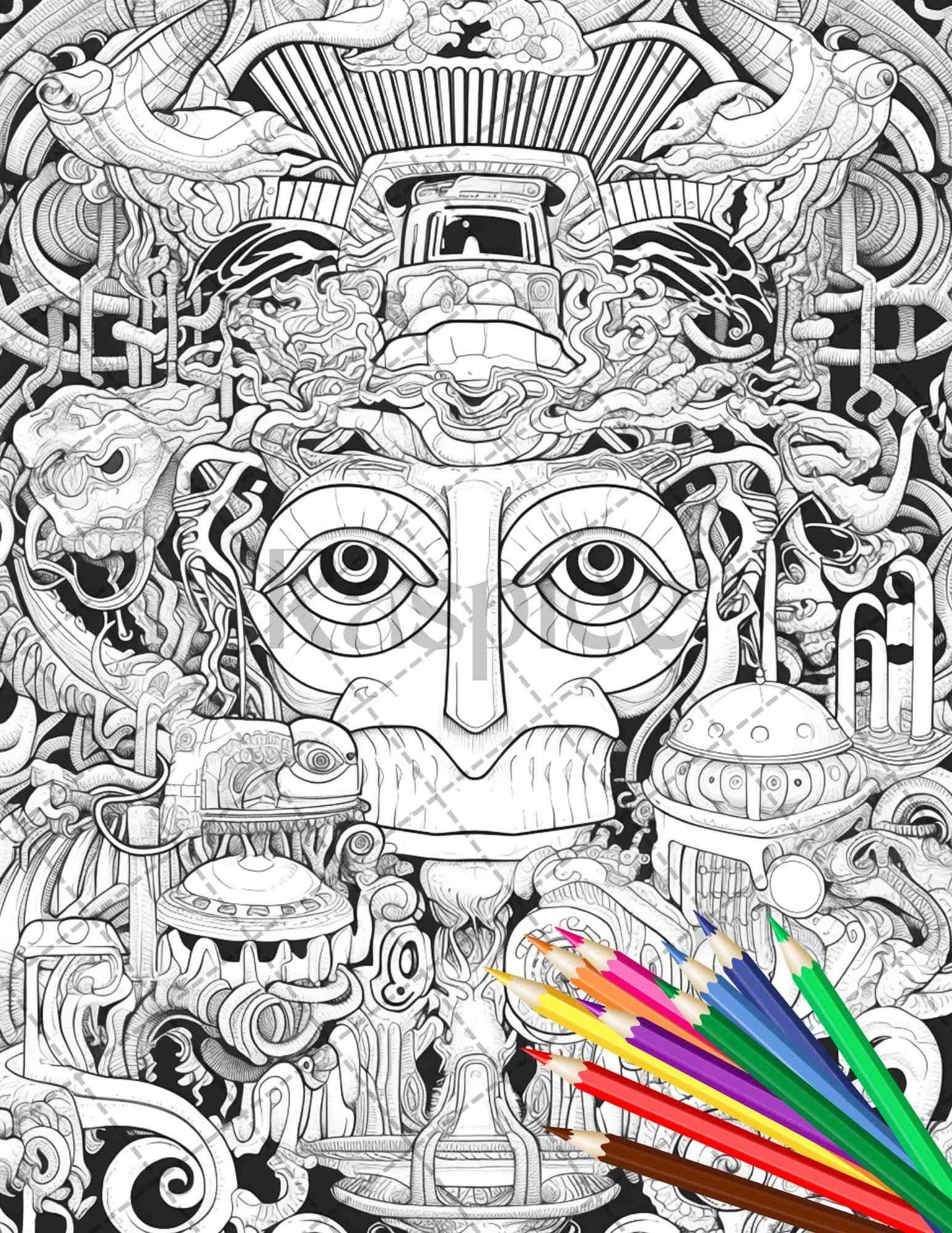 Psychedelic Trippy Coloring Book Printable for Adults, Grayscale Coloring Page, PDF File Instant Download