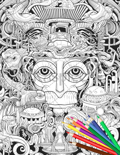 Psychedelic Trippy Coloring Book Printable for Adults, Grayscale Coloring Page, PDF File Instant Download