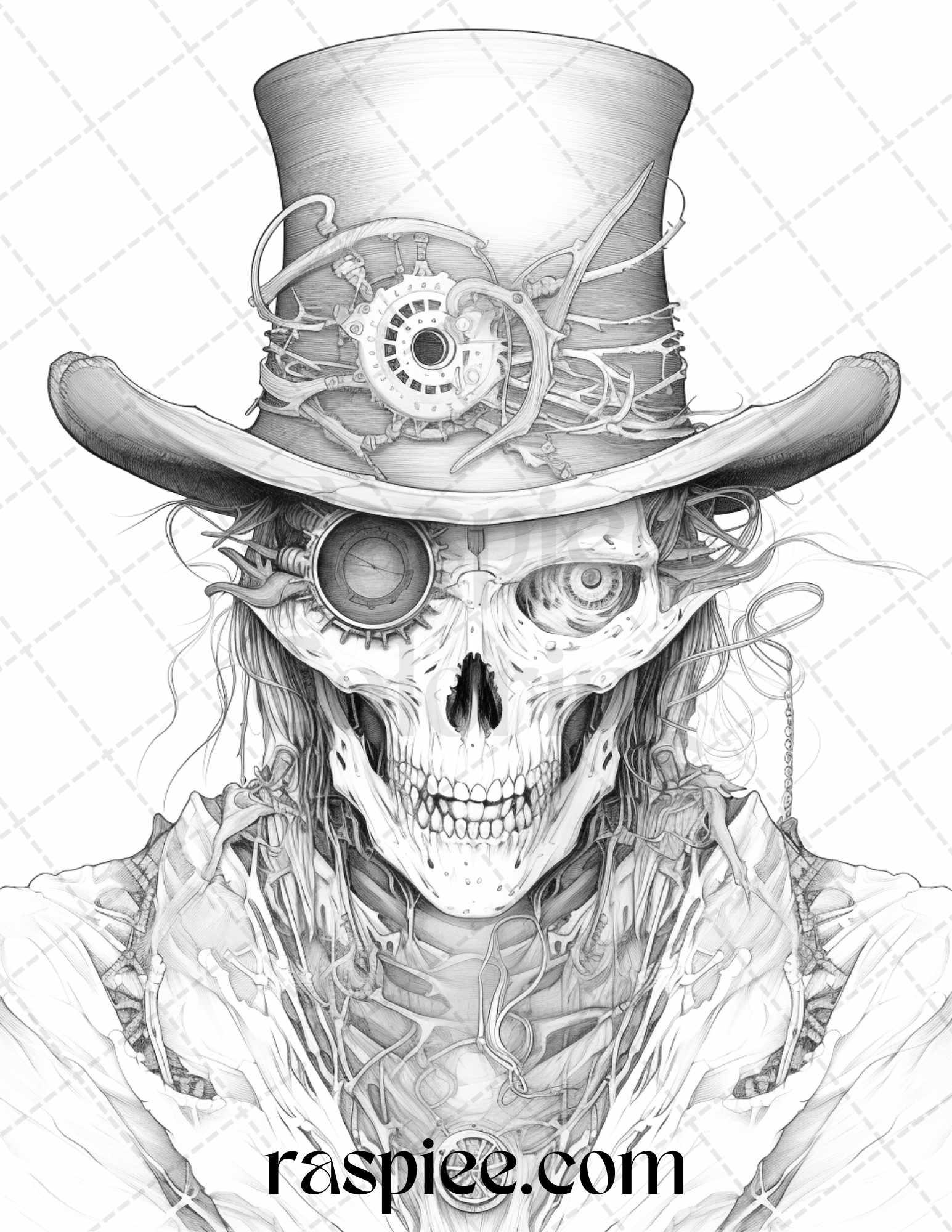 53 Scary Steampunk Scarecrows Grayscale Coloring Pages Printable for Adults, PDF File Instant Download