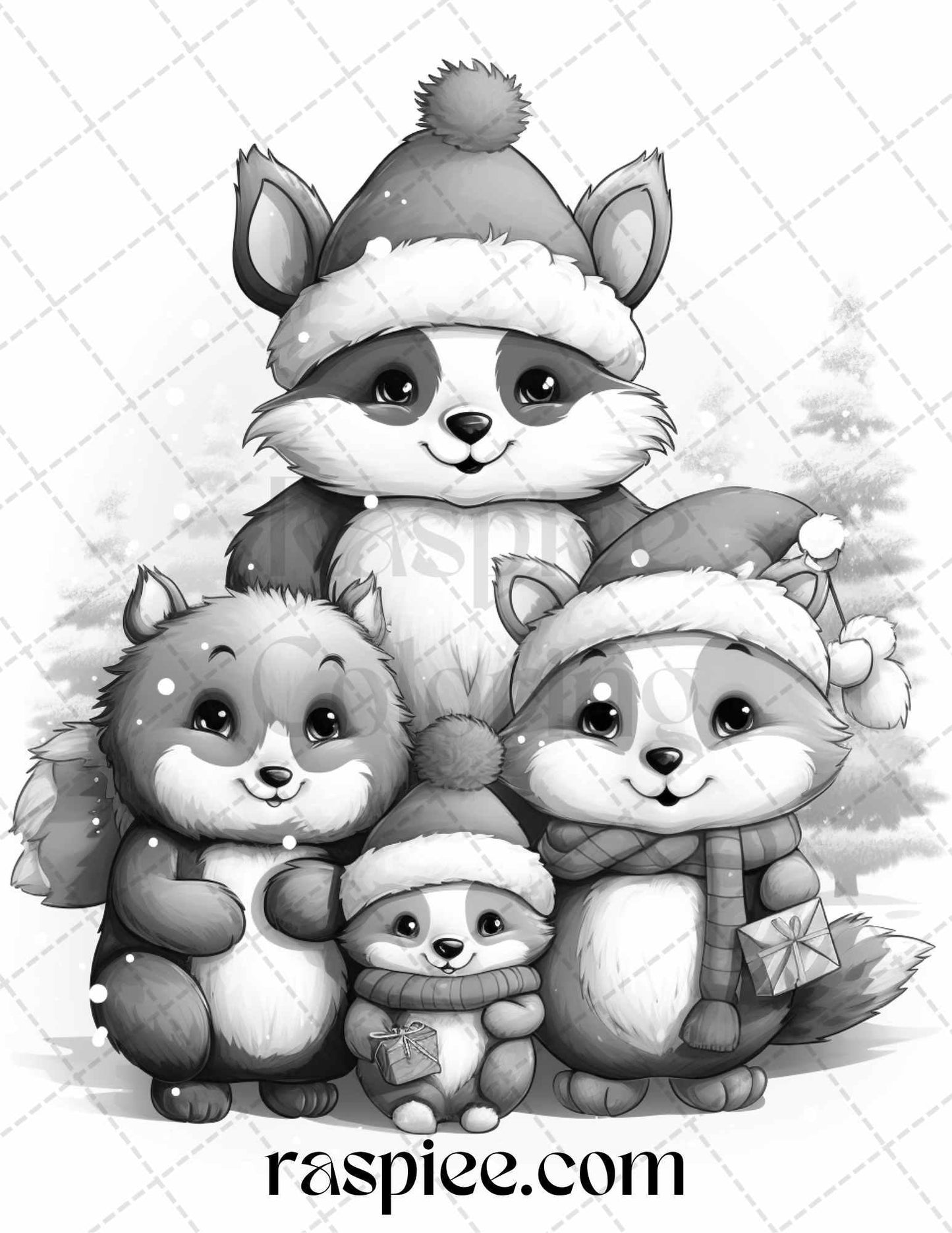 70 Christmas Critters Grayscale Coloring Pages Printable for Adults and Kids, PDF File Instant Download