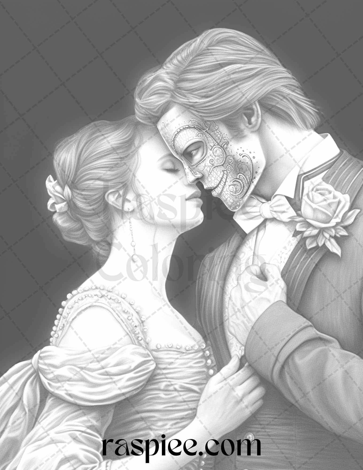 Phantom of the Opera Grayscale Coloring Pages Printable for Adults, PDF File Instant Download