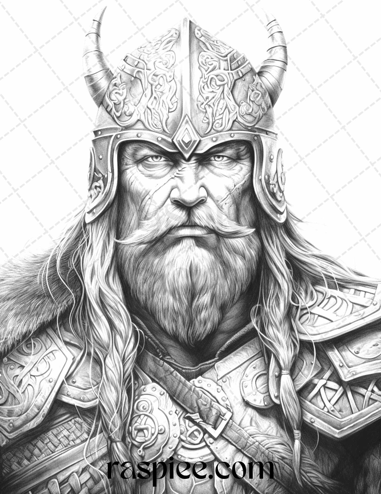 55 Viking Warriors Portrait Grayscale Coloring Pages Printable for Adults, PDF File Instant Download