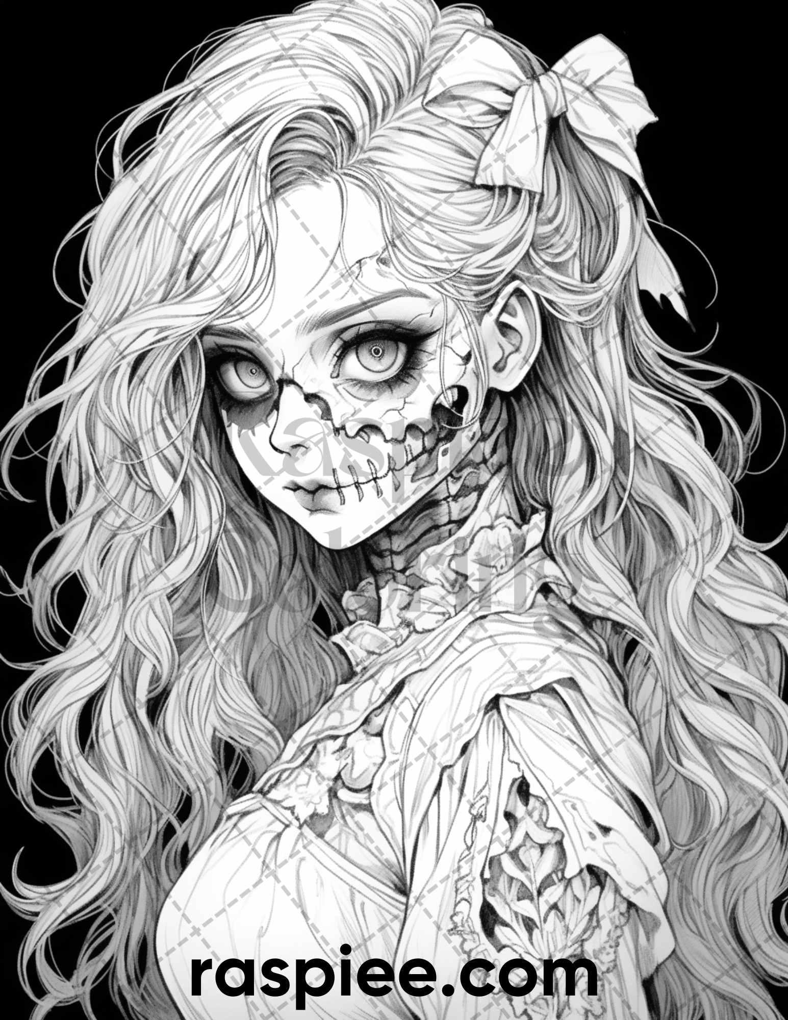 60 Horror Beauties Grayscale Coloring Pages Printable for Adults, PDF File Instant Download