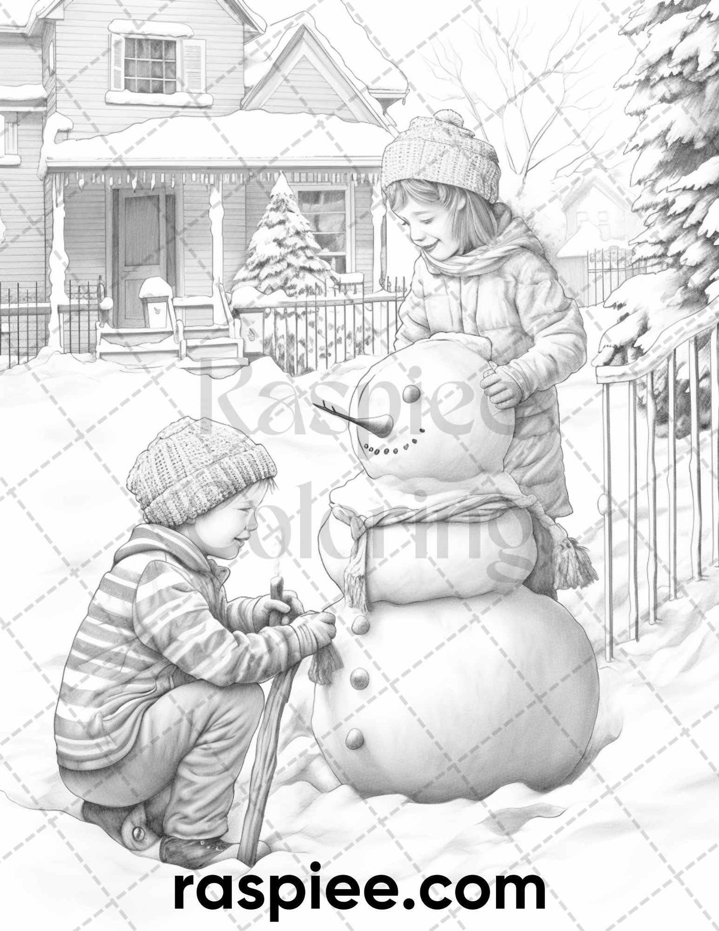 60 Merry Christmas Grayscale Coloring Pages Printable for Adult, Holiday Relaxation Art, PDF File Instant Download