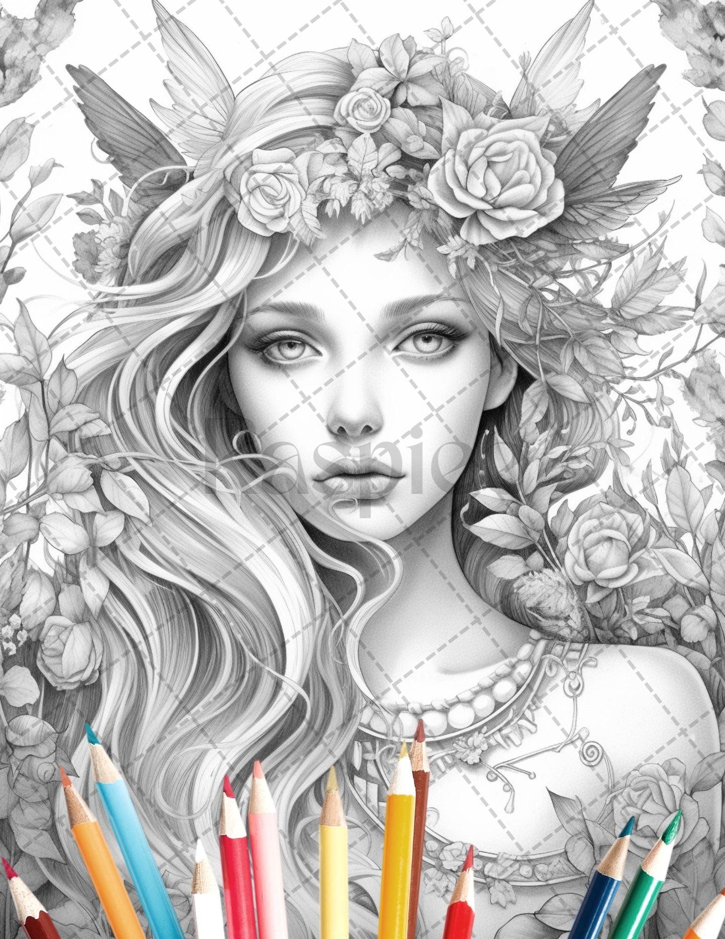 35 Beautiful Printable Elf Girls Coloring Book for Adults, Grayscale Coloring Page, PDF File Instant Download