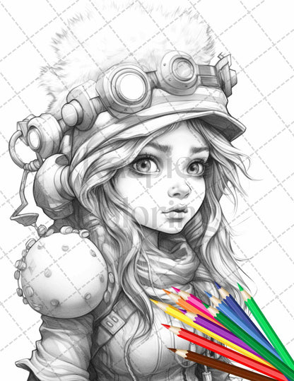 41 Adorable Gnome Girls Grayscale Coloring Pages Printable for Adults and Kids, PDF File Instant Download