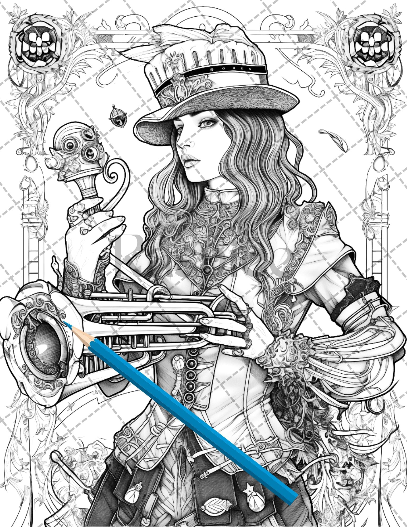 30 Steampunk Girls Coloring Pages Printable for Adults, Victorian Inspired Adult Grayscale Coloring Book, PDF File Download