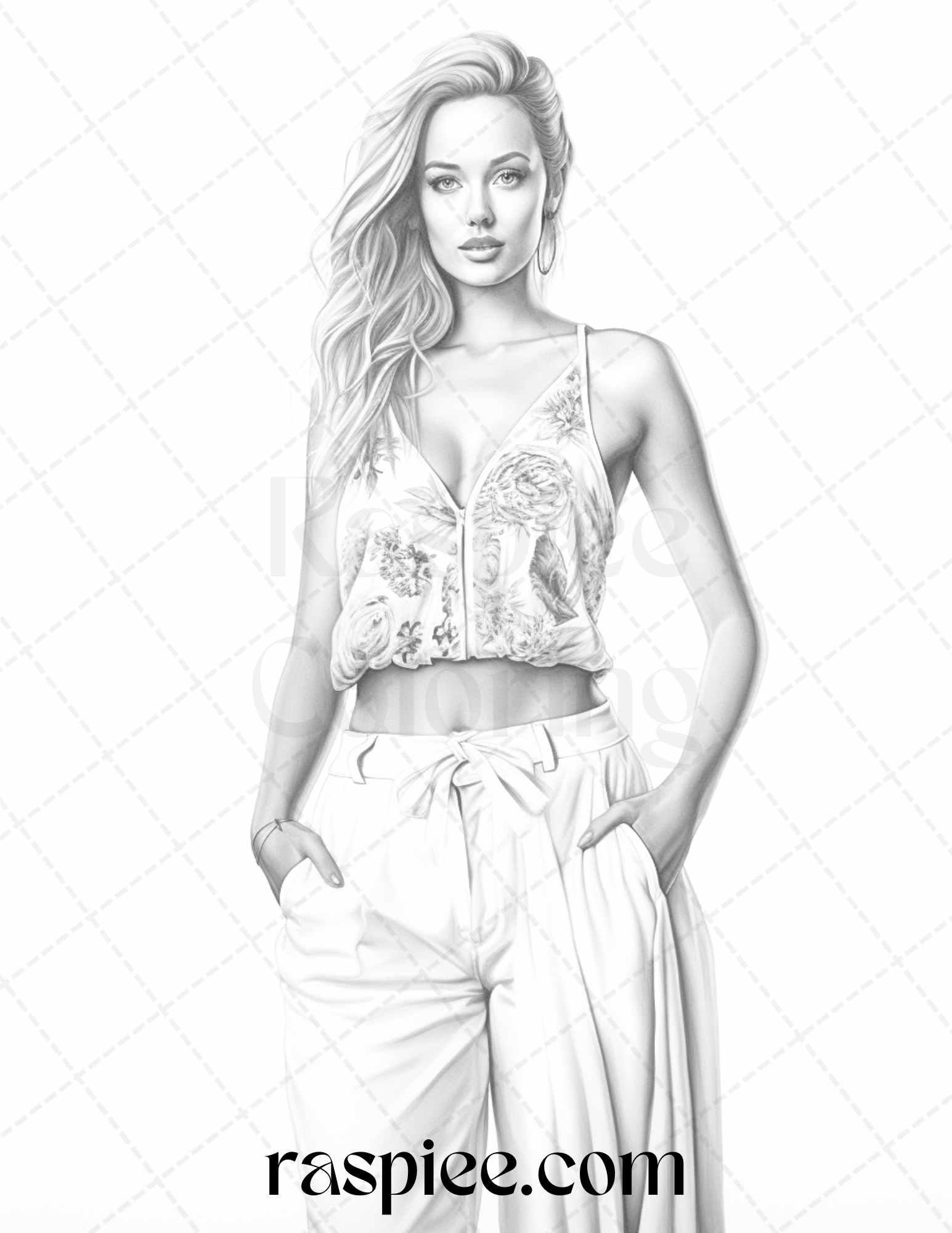 Fashion Show Grayscale Coloring Pages Printable for Adults, PDF File Instant Download