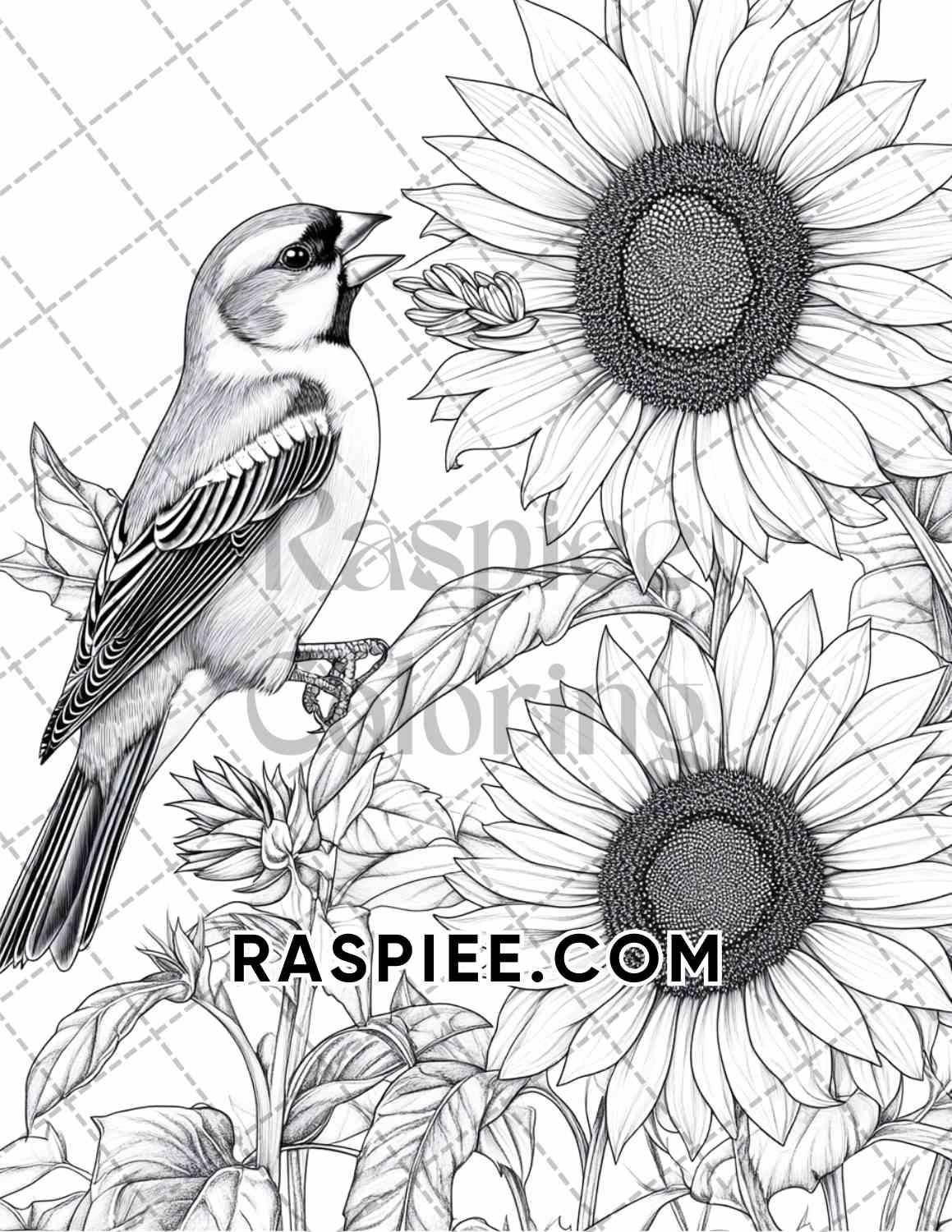 Flowers and Birds Adult Coloring Pages Printable PDF Instant Download