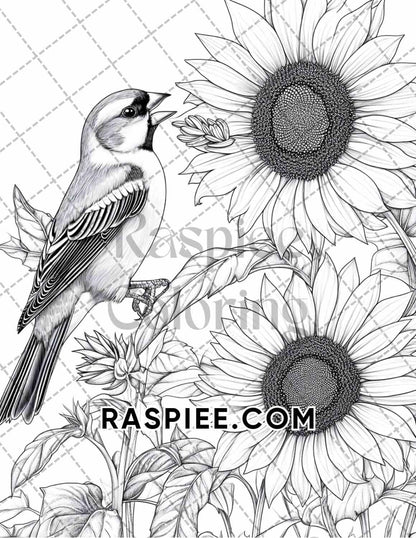 Flowers and Birds Adult Coloring Pages Printable PDF Instant Download