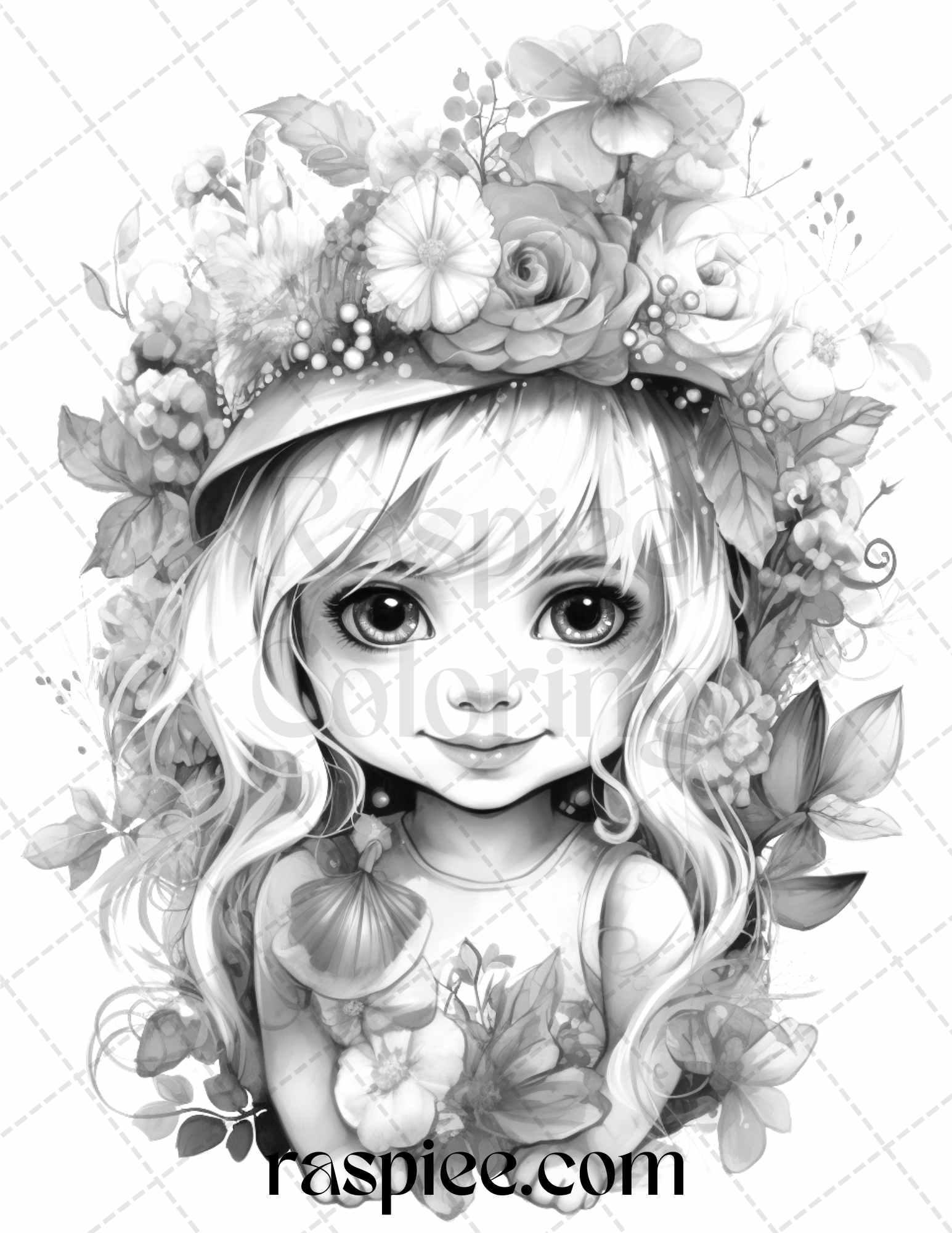 50 Flower Gnomes Grayscale Coloring Pages Printable for Adults Kids, PDF File Instant Download