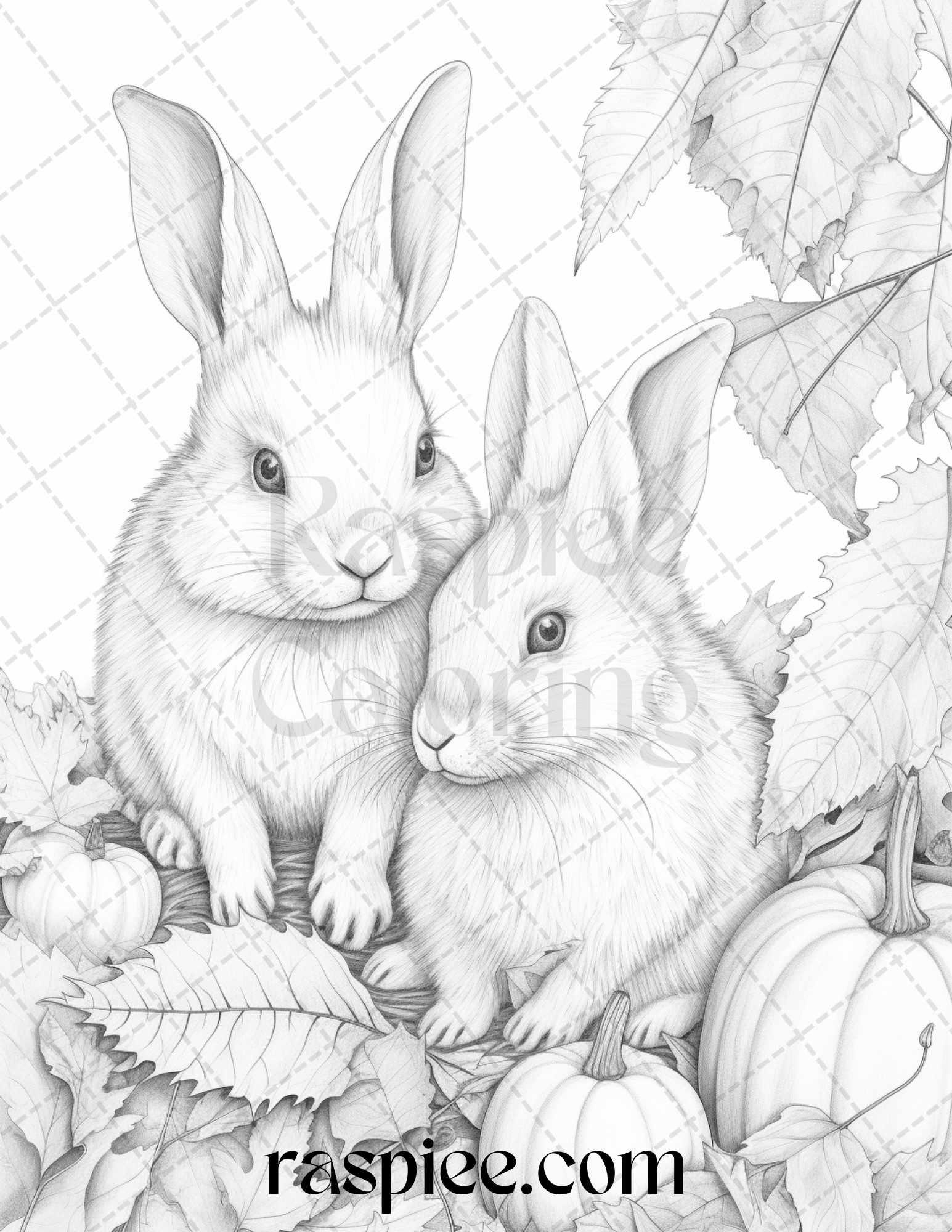 Autumn Animals Grayscale Coloring Pages for Adults and Kids, Printable PDF File Instant Download