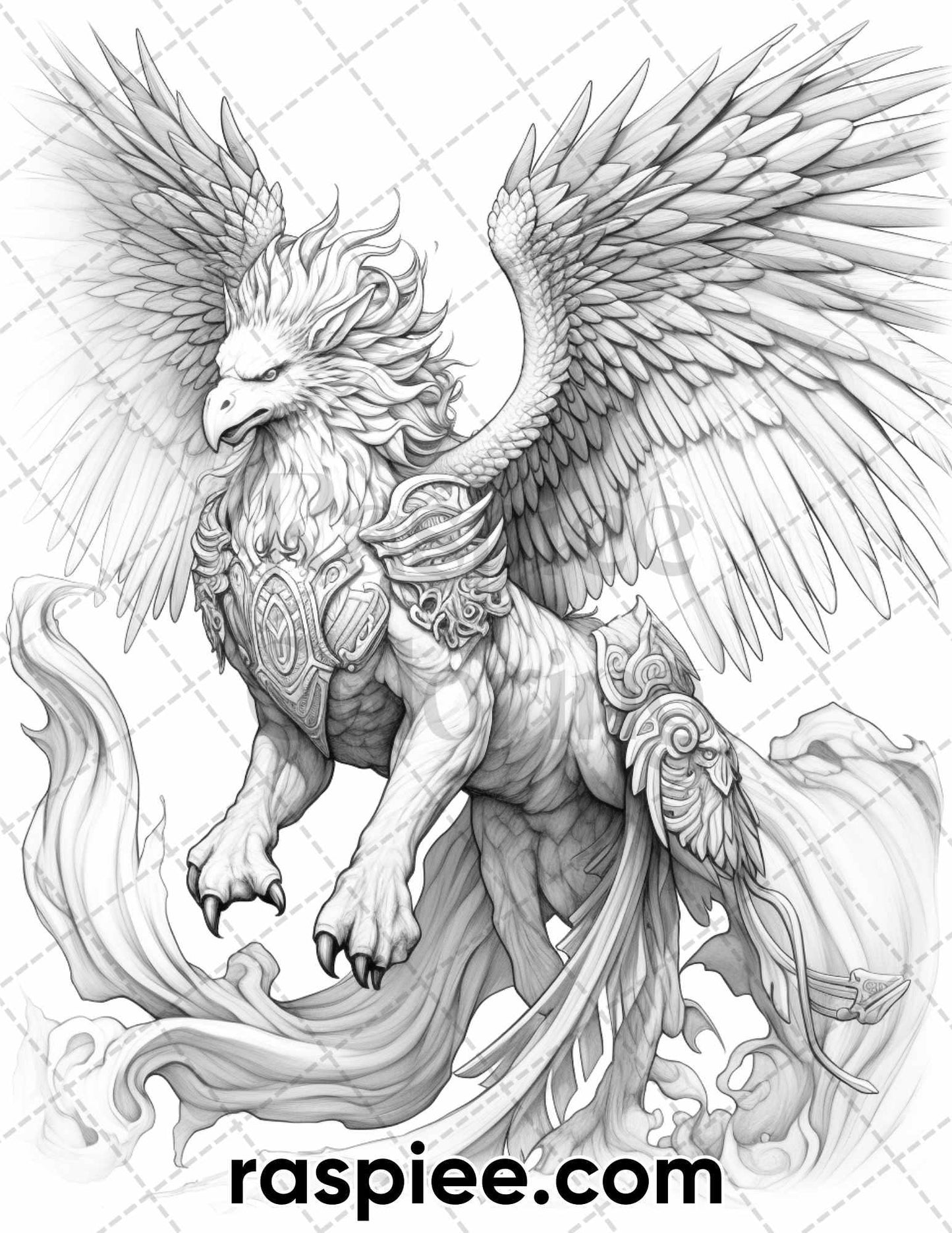 60 Mythical Creatures Grayscale Coloring Pages for Adults, Printable PDF Instant Download