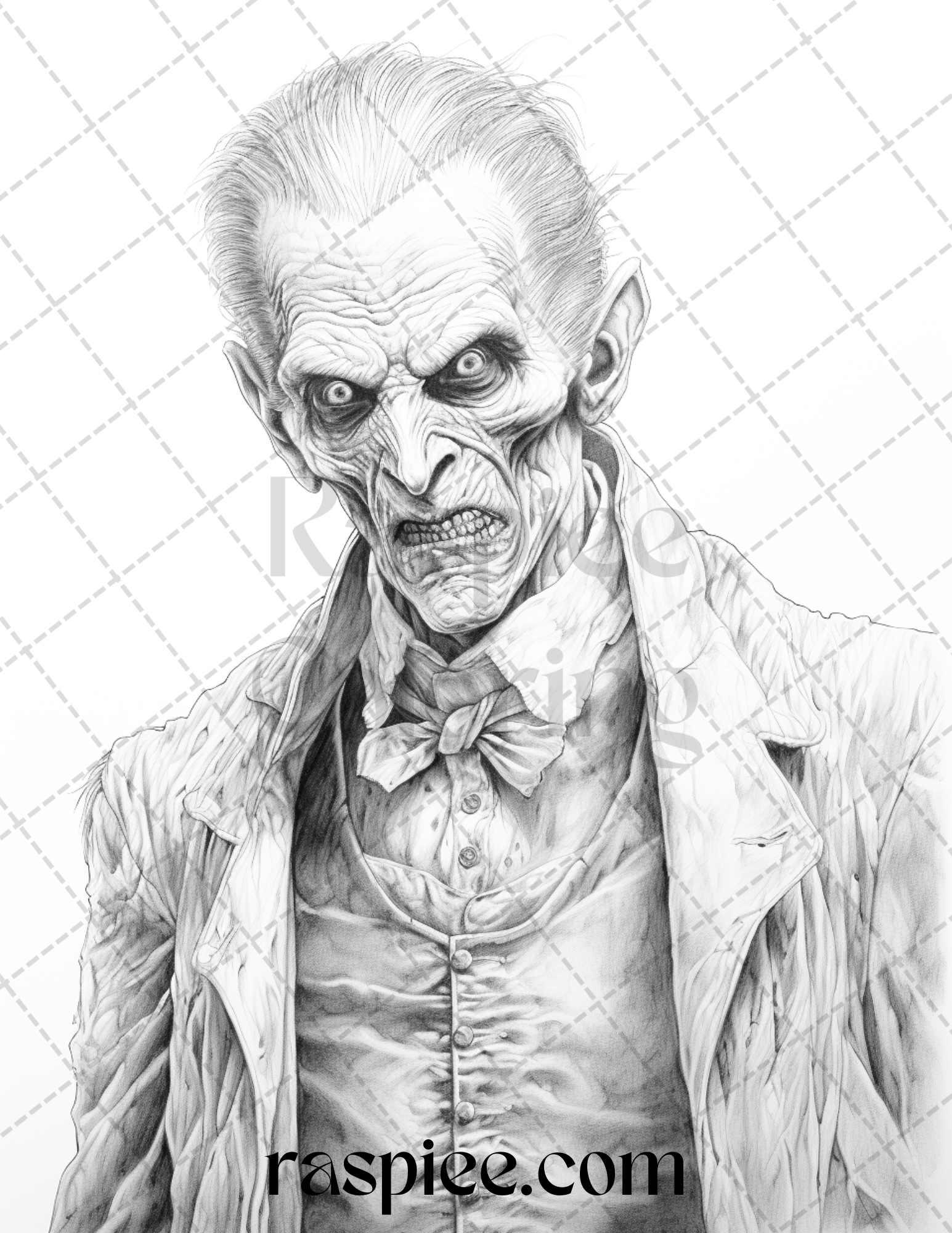 60 Halloween Vampire Grayscale Coloring Pages Printable for Adults, PDF File Instant Download