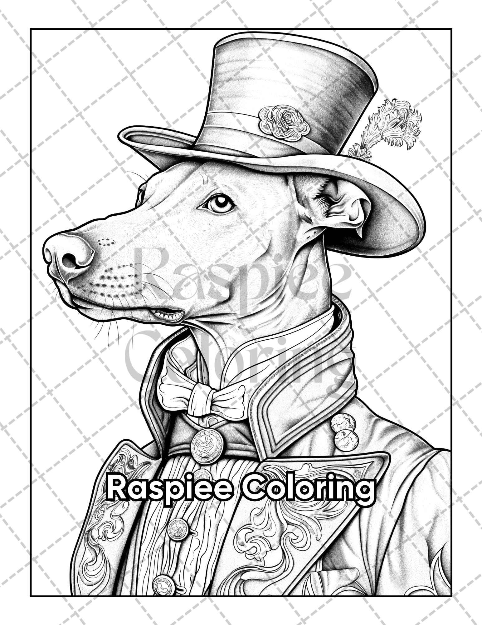 50 Dogs Dressed Up Adult Coloring Pages Printable PDF Instant Download