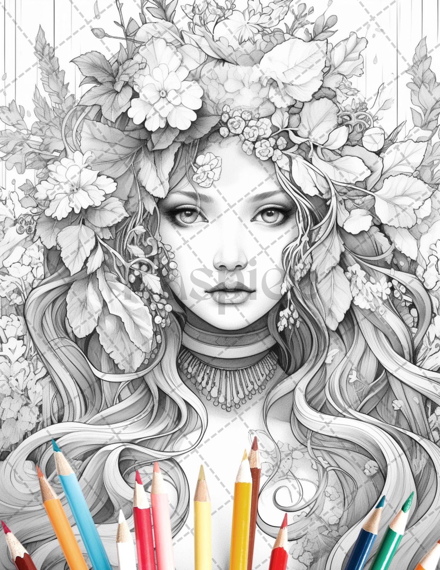 35 Beautiful Printable Elf Girls Coloring Book for Adults, Grayscale Coloring Page, PDF File Instant Download