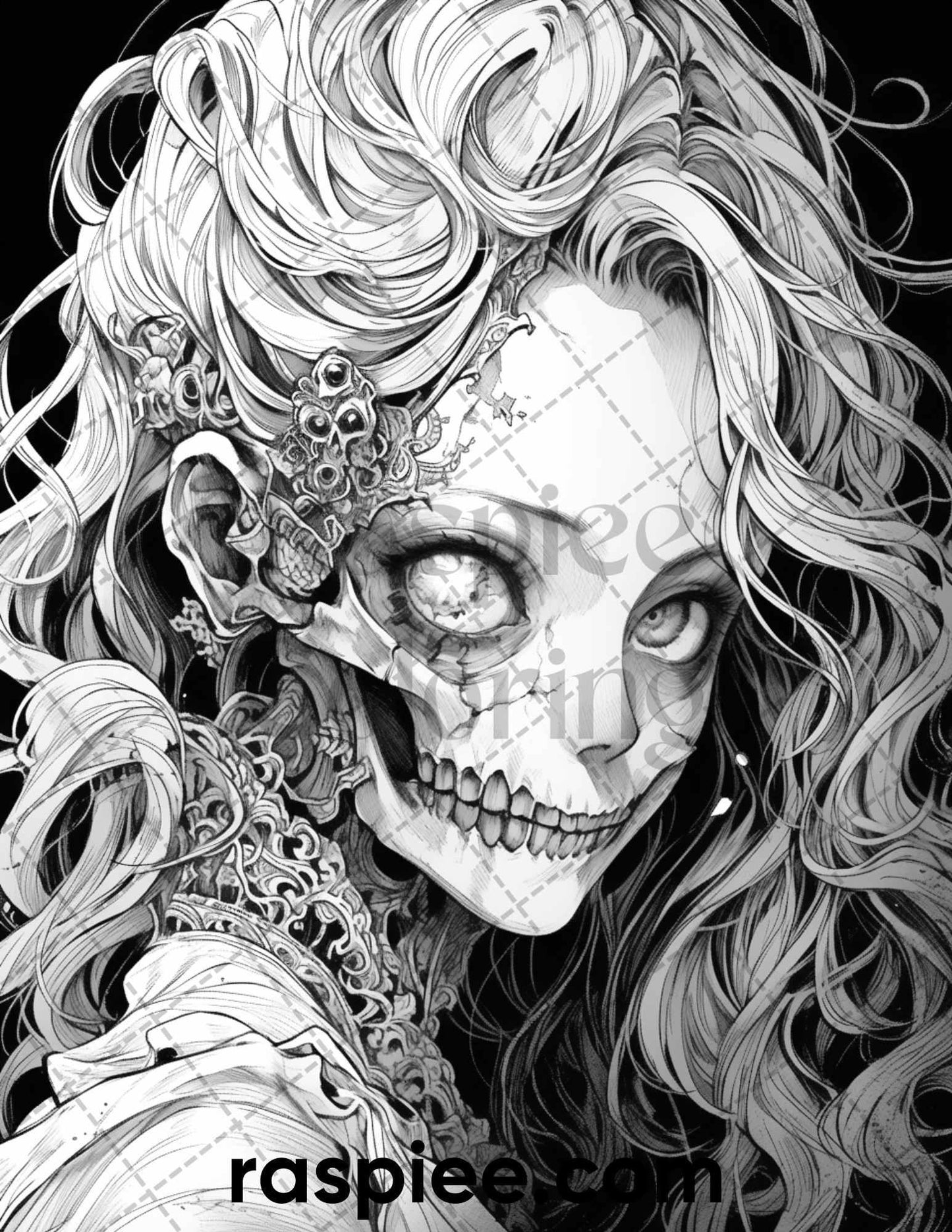 60 Horror Beauties Grayscale Coloring Pages Printable for Adults, PDF File Instant Download