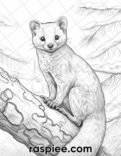 55 Winter Wildlife Grayscale Coloring Pages for Adults, Printable PDF Instant Download