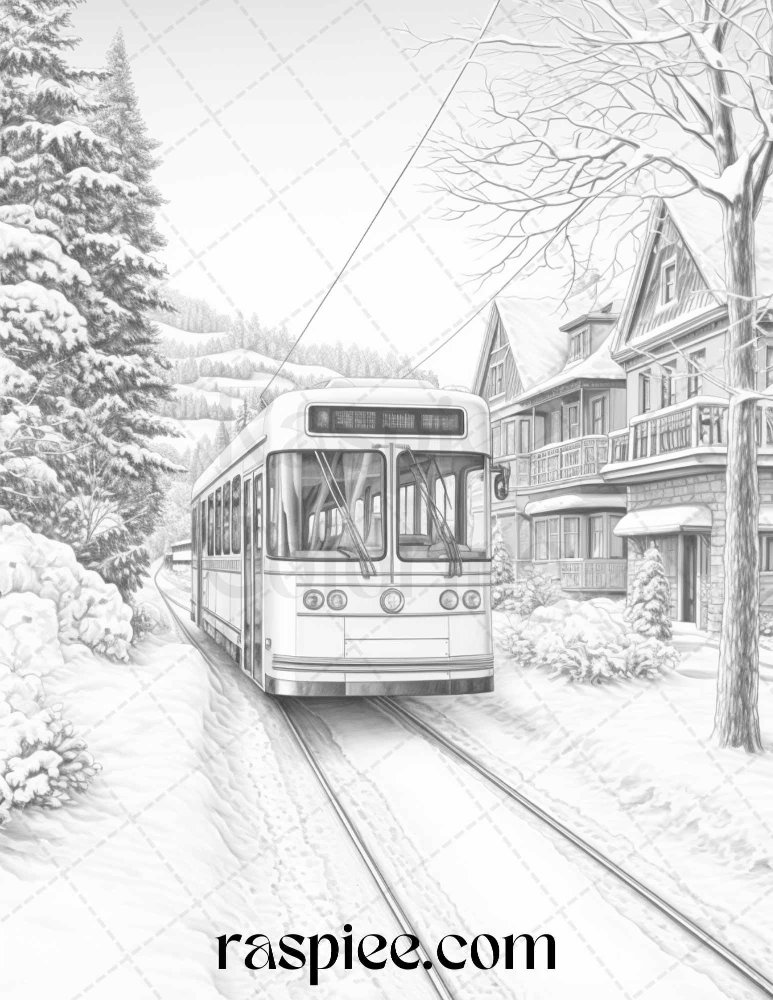 Winter Scenery Grayscale Coloring Pages Printable, Relaxing Snowy Landscapes, PDF File Instant Download