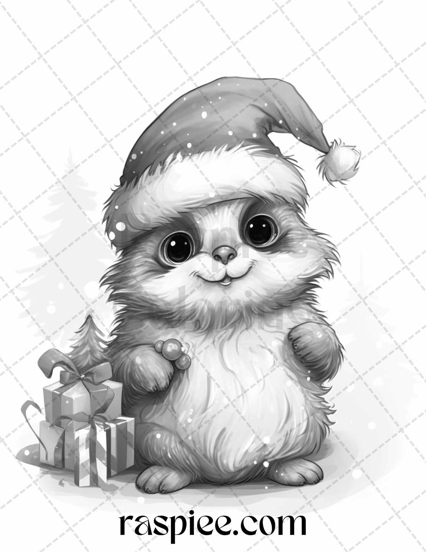 70 Christmas Critters Grayscale Coloring Pages Printable for Adults and Kids, PDF File Instant Download