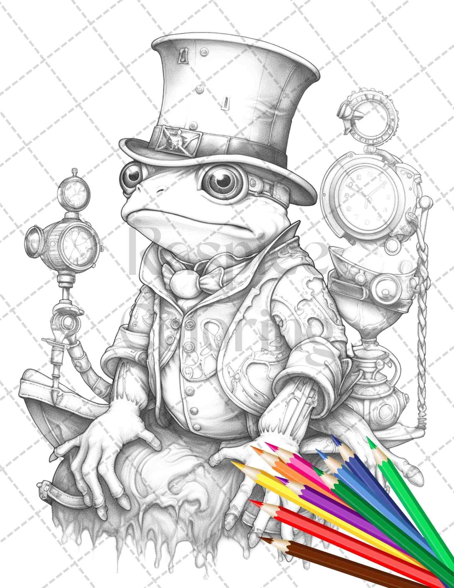 60 Steampunk Animals Grayscale Coloring Pages Printable for Adults, PDF File Instant Download
