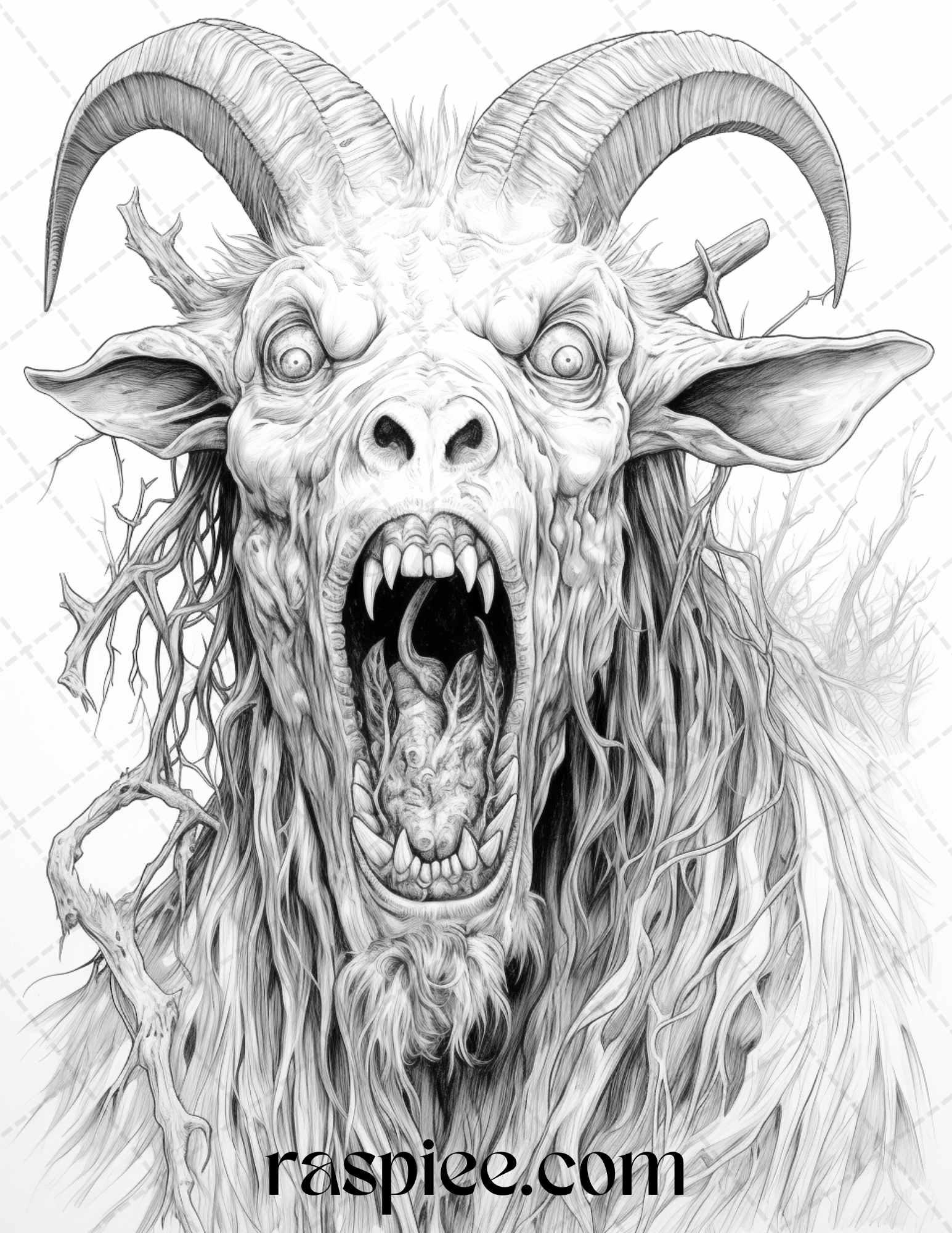 66 Horror Zombie Animals Grayscale Coloring Pages Printable for Adults, PDF File Instant Download