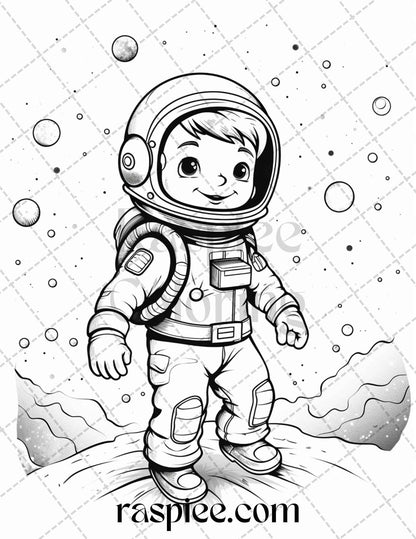 50 Cute Astronaut Adventures Coloring Pages Printable for Kids, PDF File Instant Download