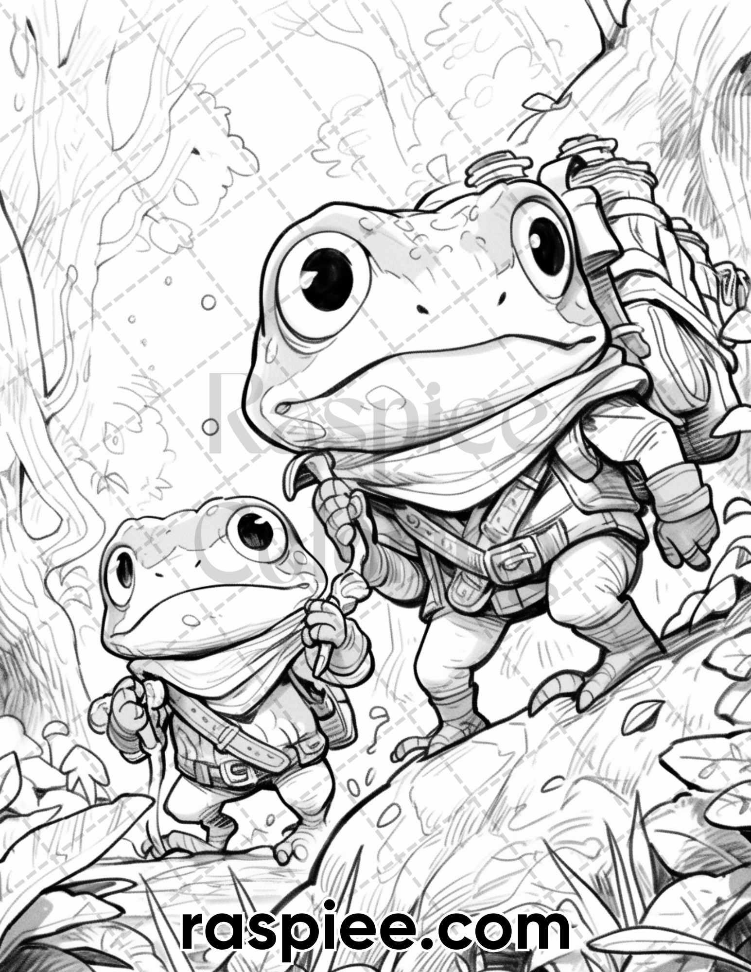 50 The Frog Kingdom Grayscale Coloring Pages for Adults, Printable PDF Instant Download