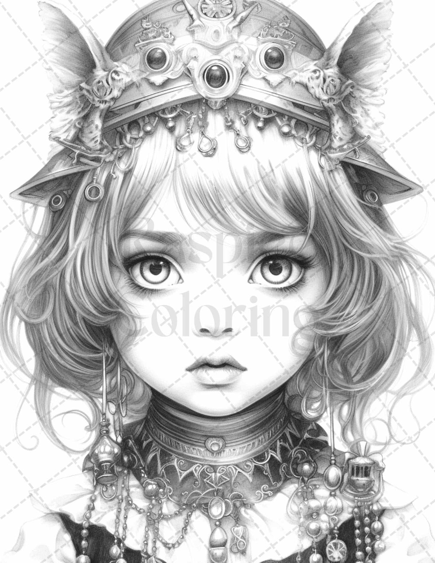 60 Adorable Gothic Girls Grayscale Coloring Pages Printable for Adults, PDF File Instant Download