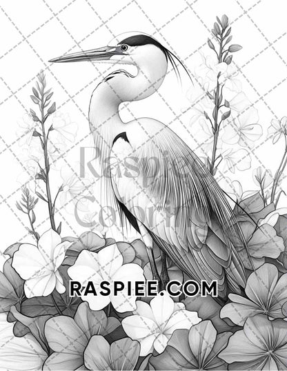 Flowers and Birds Adult Coloring Pages Printable PDF Instant Download