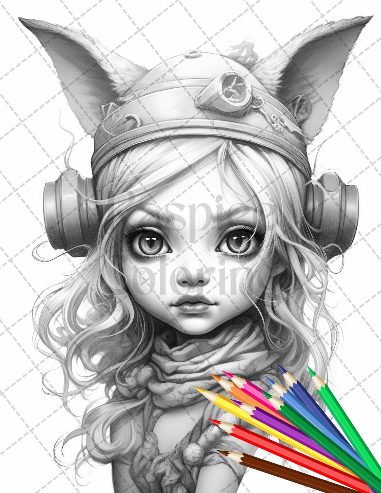 41 Adorable Gnome Girls Grayscale Coloring Pages Printable for Adults and Kids, PDF File Instant Download