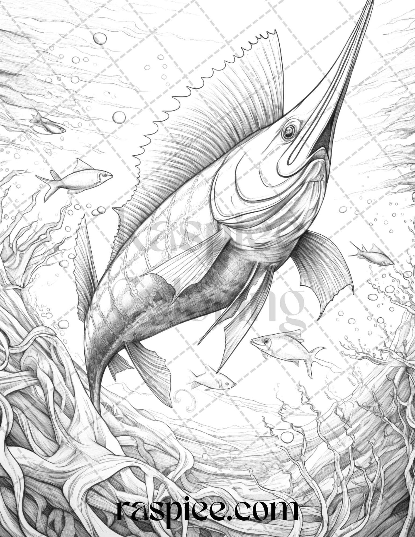 Ocean Life Grayscale Coloring Pages Printable for Adults Relaxation and Creativity, PDF File Instant Download