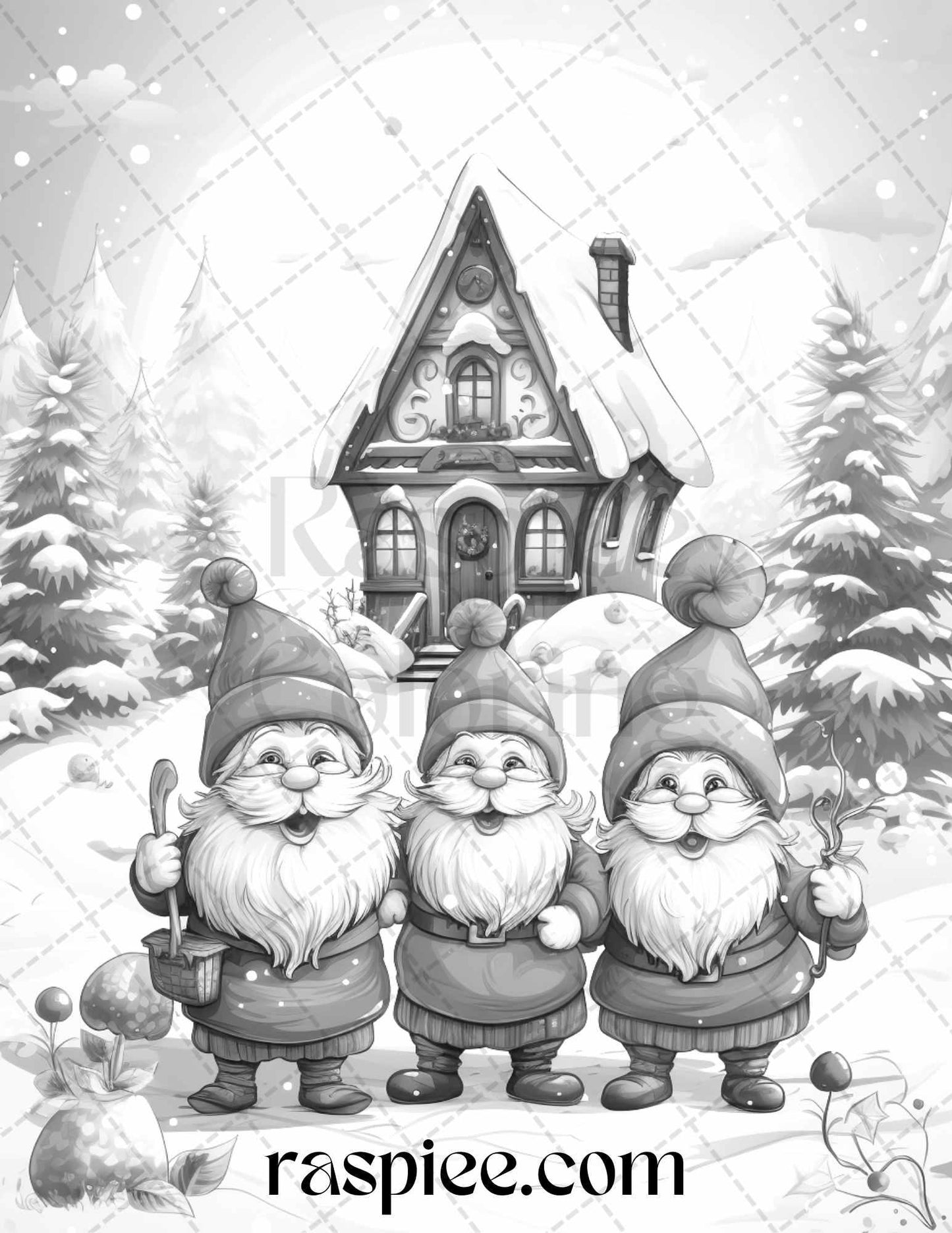 60 Christmas Gnomes Grayscale Coloring Pages Printable for Adults and Kids, PDF File Instant Download