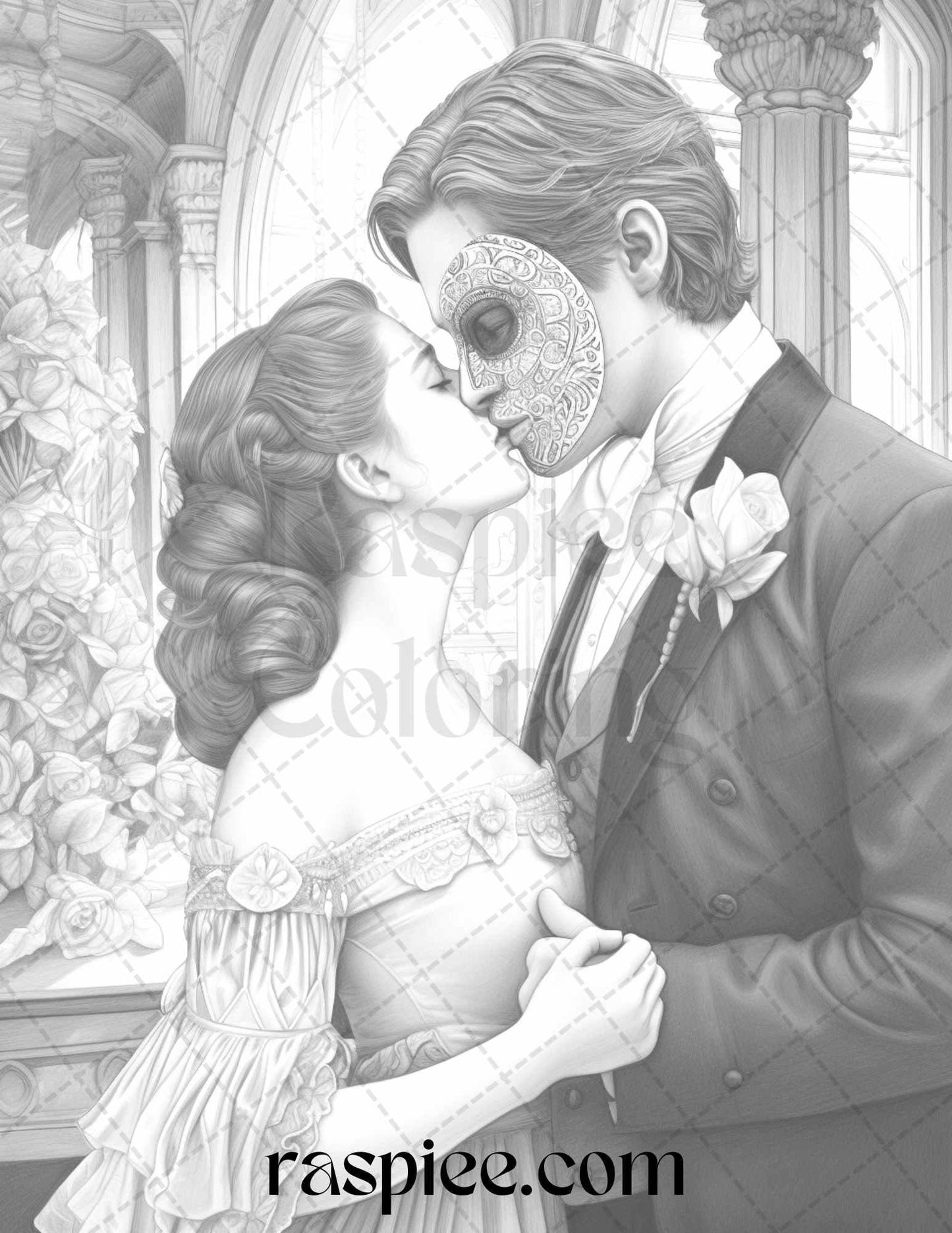 Phantom of the Opera Grayscale Coloring Pages Printable for Adults, PDF File Instant Download