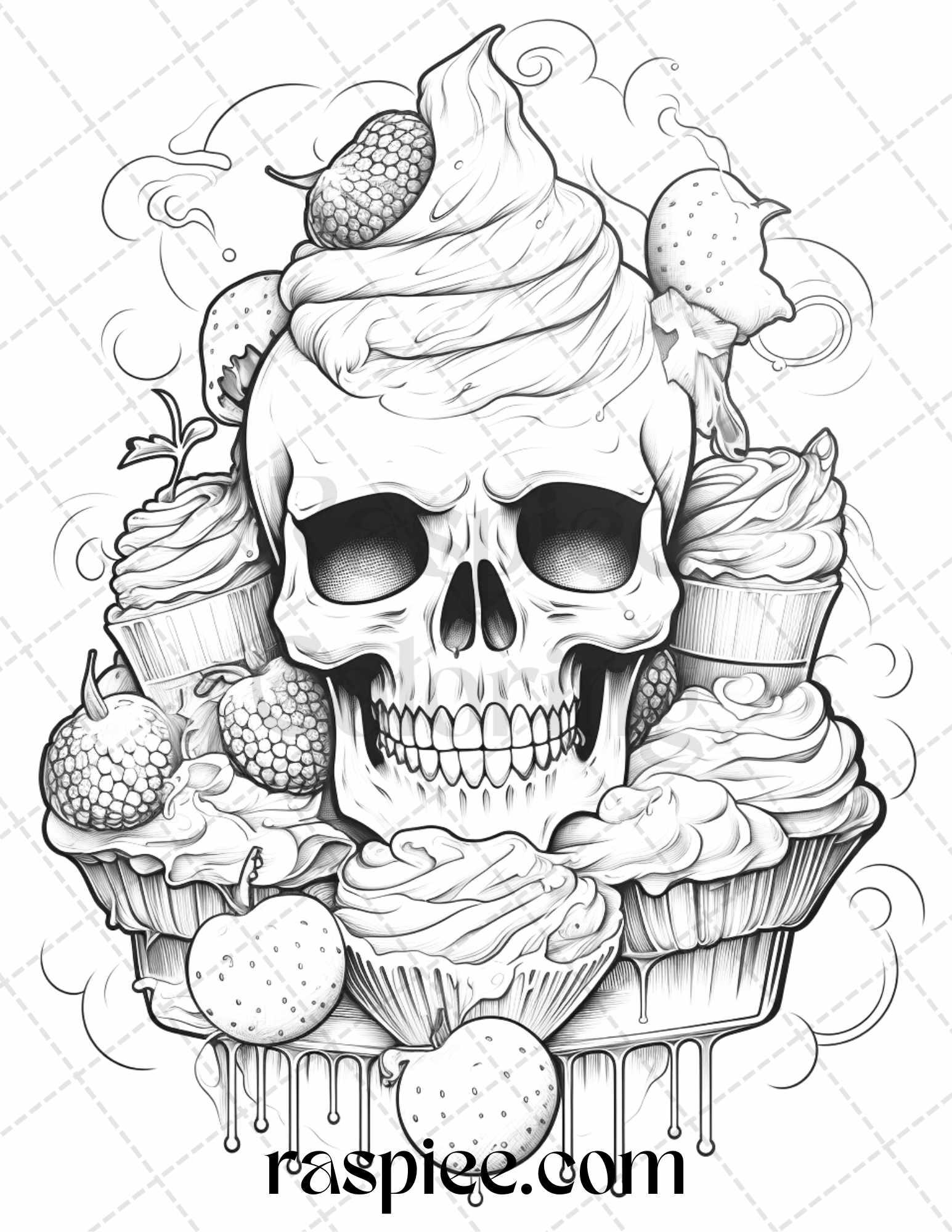 68 Halloween Spooky Desserts Grayscale Coloring Pages Printable for Adults, PDF File Instant Download
