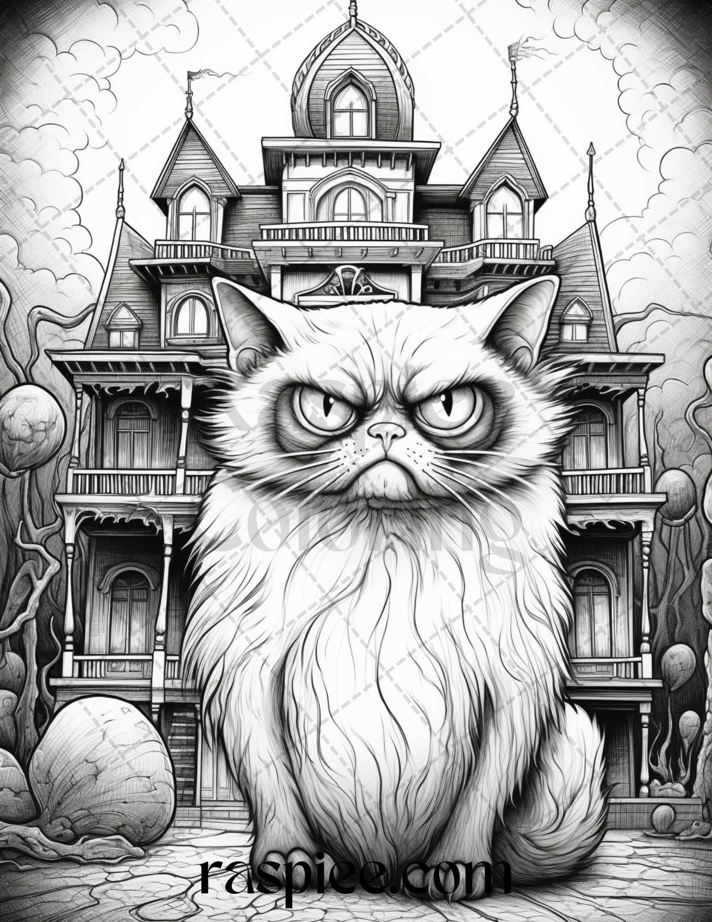50 Grumpy Cat Grayscale Coloring Pages Printable for Adults, PDF File Instant Download