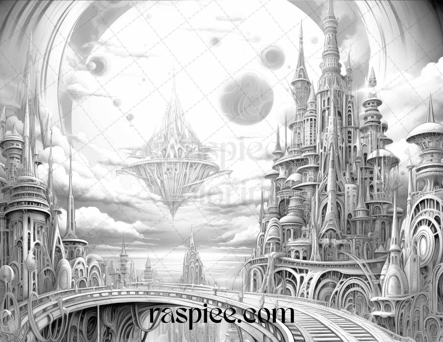 55 Celestial Landscapes Grayscale Coloring Pages Printable for Adults, PDF File Instant Download