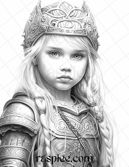 58 Little Viking Girls Boys Portrait Grayscale Coloring Pages Printable, PDF File Instant Download
