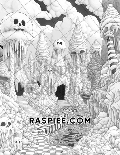 Halloween Surreal Adult Coloring Pages Printable PDF Instant Download