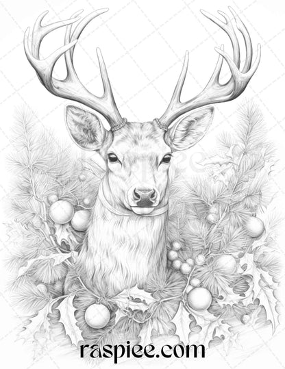 90 Merry Christmas Grayscale Coloring Pages Printable for Adults, PDF File Instant Download
